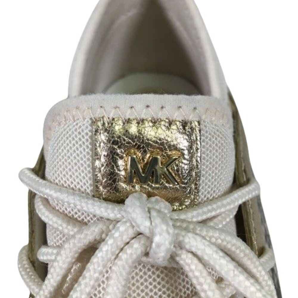 Michael Kors Liv Logo Trainer Extreme Wedge Ivory Brown Gold Womens Shoes Sz 8.5 - Picture 11 of 14
